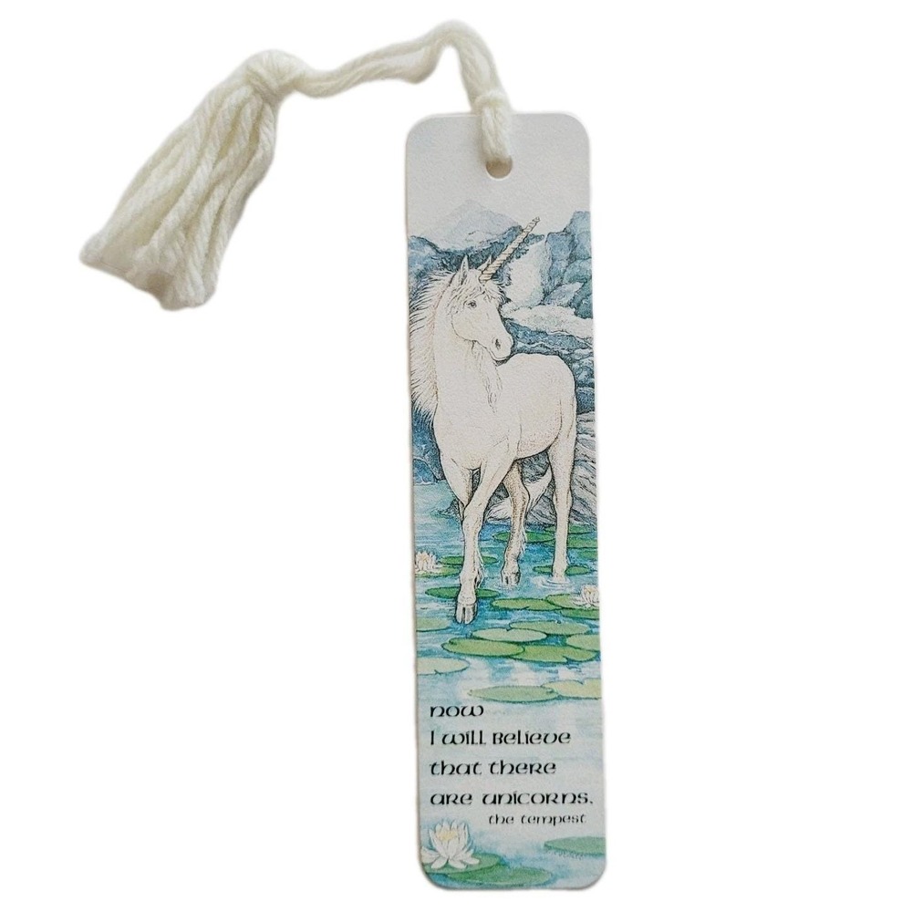 Vintage 70s Bookmark White Unicorn The Tempest Quote 1979 Antioch Sunshine H-274